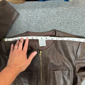 Maggy London Brown Croc Faux Leather Zip Jacket Blazer 6 Chic Mob 80s Vegan Moto thumbnail 8
