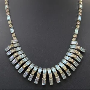 Vintage Unsigned Juliana? Blue Topaz Bib Statement Choker Necklace 35.0g thumbnail 3