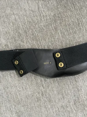 Vintage Circa Genuine Suede Leather Gold Chain Accent Black Elastic Waist Belt thumbnail 4