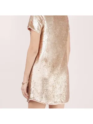 Tobi Shift in Time Sequin Dress Shirt Blush Rose Small Mini Short Sleeves thumbnail 6