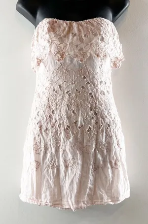 Free People Lace Strapless Ruffle Mini Dress Blush Pink 4 thumbnail 1