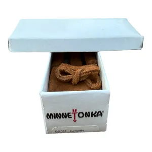 Minnetonka Suede Moccasin Keychain Key Ring Dark Brown Fringed Mini Shoe NIB thumbnail 5