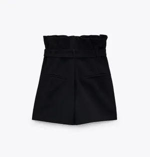 Zara Black High Waisted Paperbag Bermuda Shorts thumbnail 6