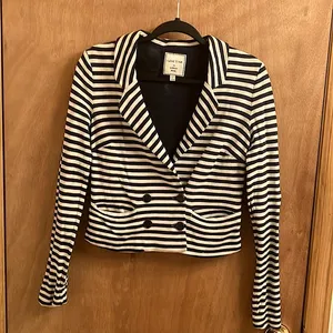 Blue and white stripe nautical style blazer woman’s size small thumbnail 1