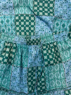 Patchwork Maxi Skirt Blue Green Boho Long Skirt Size XL thumbnail 2