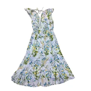 Adelyn Rae ruffle floral midi open back sky blue‎ dress sz M thumbnail 8