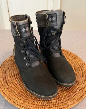 Columbia‎ Womens Lace Up Side Zip Combat Boots Black Grey Mixed Media Size 9.5 thumbnail 1