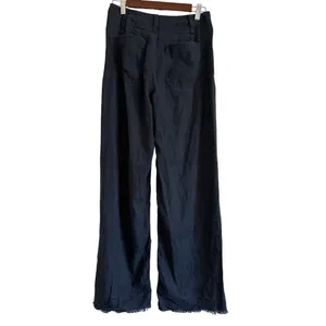 Anthropologie Maeve Colette Linen Wide Leg Pants High Rise Raw Hem Navy Size 26T thumbnail 2