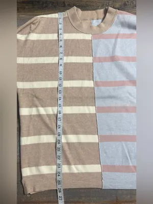 Women's Two-Tone Striped Crewneck Sweater - Beige & Light Blue thumbnail 5