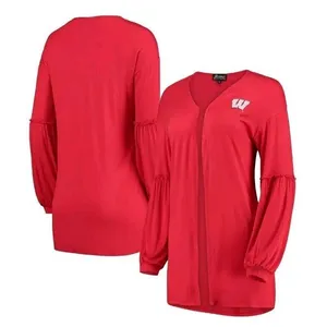 New Womens Red Wisconsin Badgers‎ Bubble Sleeve Cardigan Sweater Shirt MEDIUM thumbnail 1