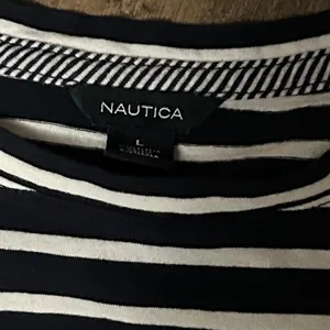 Nautica Shirt Womens Large Blue White Striped Nautical Tie‎ Sleeve 100% Cotton thumbnail 3