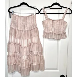 Red Dress Boutique Lavender Stripe Two Piece Smocked Set w/ Tiered Ruffle Skirt thumbnail 9