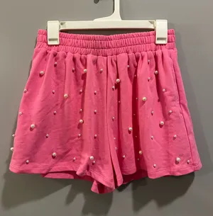 Peach Love Pearl Detail Terry Cloth Shorts Pink thumbnail 4