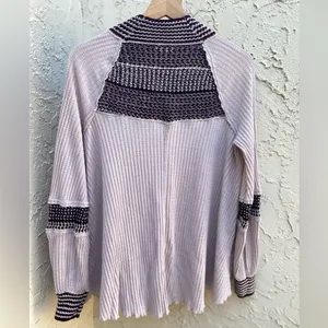 Free People Oversized Crochet Detailing Top Thermal Waffle Knit Mock Neck Size S thumbnail 2