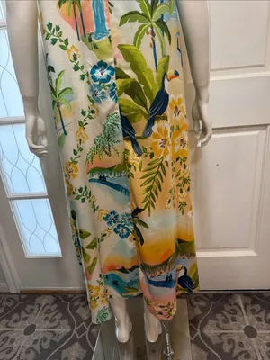 Farm Rio Tropical Floral Slip Dress in Yellow, Blue & Green Size Small thumbnail 11