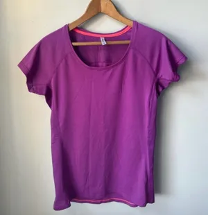 MTA Sport Purple Athletic T Shirt Mesh Workout Top Breathable Short Sleeve thumbnail 1