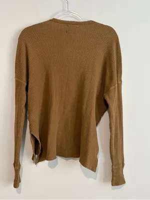Aerie Waffle Thermal Henley long sleeve shirt brown tan‎ size small thumbnail 2