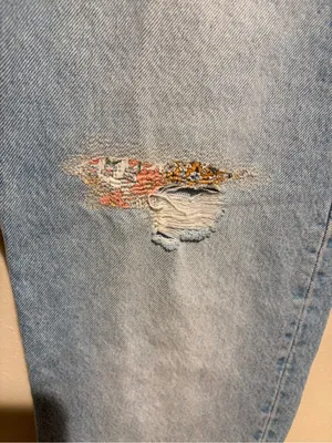 Levi’s 501 Anniversary Straight Leg Light Wash Floral Patchwork Denim Jeans 27 thumbnail 9