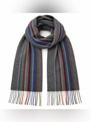 100% Wool Scarf Gray Multicolor Striped Fringe Soft Winter Unisex 61” thumbnail 2