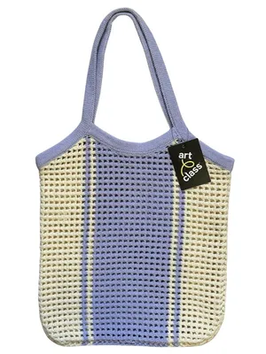 Art Class Girls Knit Tote Bag Purple Cream Summer Beach Vacation Chic thumbnail 3