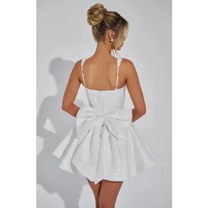 NWT Babyboo Dorothy Ivory Sequin Bow Square Neck Fit & Flare Mini Dress Size XS thumbnail 5