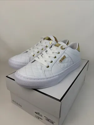GUESS Women's Loven Casual Lace-Up Sneakers White Gold New in Box thumbnail 2