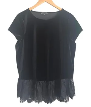 Adrianna Papell Women Gothic Dark Romantic Velvet Lace Top L Black‎ AD1S300230 M thumbnail 1