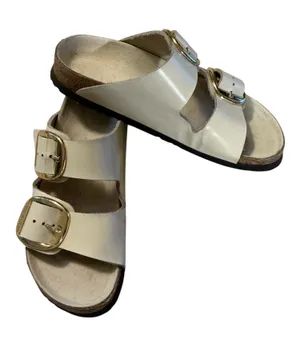 Birkenstock Arizona Big Buckle High-Shine Patent Leather Sandals - White/Cream - Size 5 thumbnail 1