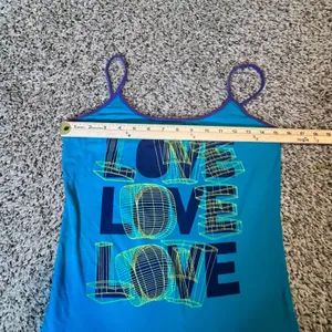 Zumba Women Teal Love Graphic Spaghetti Strap Athletic Workout Cami Tank Top L‎ thumbnail 3