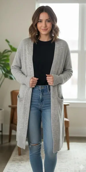 a.n.a Heather Gray Long Duster Cardigan Sweater W Front Pockets Size Medium thumbnail 1