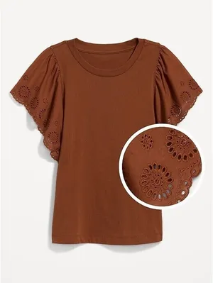 Old Navy Maternity Horse Chesty Eyelet Flutter Sleeve Knit Round Neck Tee Sz M thumbnail 2