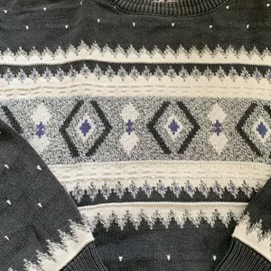 Liz Claiborne Vintage Oversized Cotton Sweater (Sz L) Gray Geo Diamond Grandpa thumbnail 4