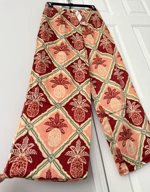 NWT Farm Rio Pineapple Satin Wide-Leg Pants, Size M thumbnail 6