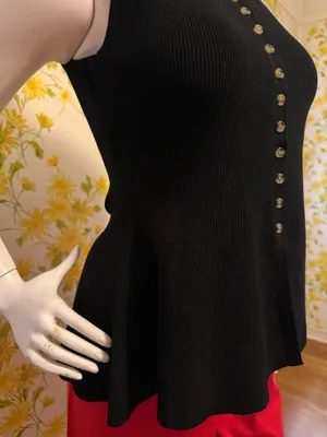 Sleeveless Peplum Top Black Sweater Button Detail size M thumbnail 3