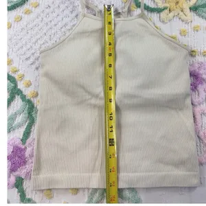 LASLULU Ribbed Halter Crop Tank Top‎ Cream Beige Seamless Workout Athleisure S thumbnail 5