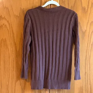Brown Cable Knit Button Front V-Neck Cardigan Sweater Size Small Fall Season thumbnail 3