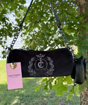 Juicy Couture Black Velour Shoulder Bag Coin Purse Key Charm NWT Y2K Rare New thumbnail 1