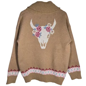 Savanna‎ Jane One More Shot Longhorn Floral Knitted Cardigan Sweater Size M thumbnail 2