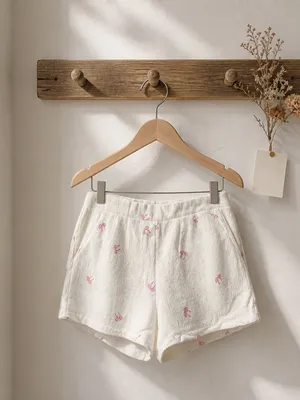 Umgee Cream Floral High-Waist Lounge Shorts Set with Pink Accents thumbnail 4