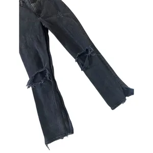 ABERCROMBIE & FITCH 90s Straight Ultra High Rise Black Distressed Jeans Sz 25/0 thumbnail 6