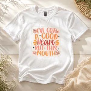 Gildan 100% Heavy Duty White Cotton “I’ve got a good heart but this mouth” Size XL NWT thumbnail 1
