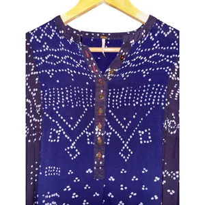 Free People Shibori Balloon Sleeve Tunic‎ Dress XS Patchwork Boho Hippie ~Flaw~ thumbnail 6