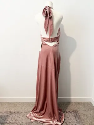Revelry Athena Dress Size 4 Pink Velvet Halter Criss Cross Gown‎ Maxi Romantic thumbnail 11