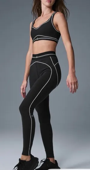 ALO Yoga Black Leggings with White Piping thumbnail 1