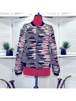 Anthropologie Weston Quilted Bomber Jacket Pink Black Small thumbnail 6