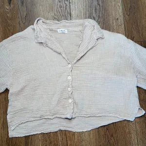 Sand Cloud Organic Cotton Gauze Cropped Button Down Shirt Tan Womens M/L Resort thumbnail 5