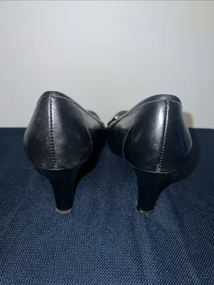 Anne Klein Black Leather Loafers with Silver Chain Accent 9 1/2M thumbnail 3