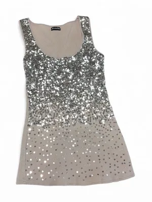 Scarlet Blvd Silver Ombre Sequin Tan Tank Top size Medium thumbnail 1