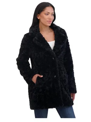 NWT Sebby Collection Reversible Crushed Faux Fur Button Front Coat Black L thumbnail 2