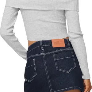 Princess Polly Tagula Off Shoulder Mixed Rib Crop light Gray Sweater long sleeve Women’s top thumbnail 3
